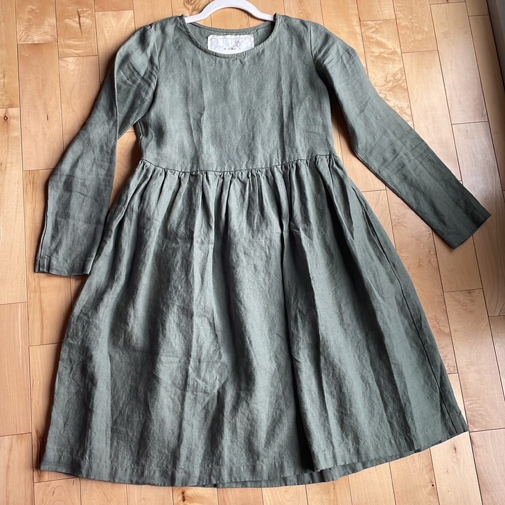 notPERFECTLINEN Olive Green Linen Midi Dress